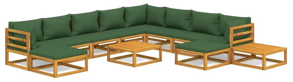 3155326 vidaXL Set mobilier de grădină cu perne verzi, 12 piese, lemn masiv