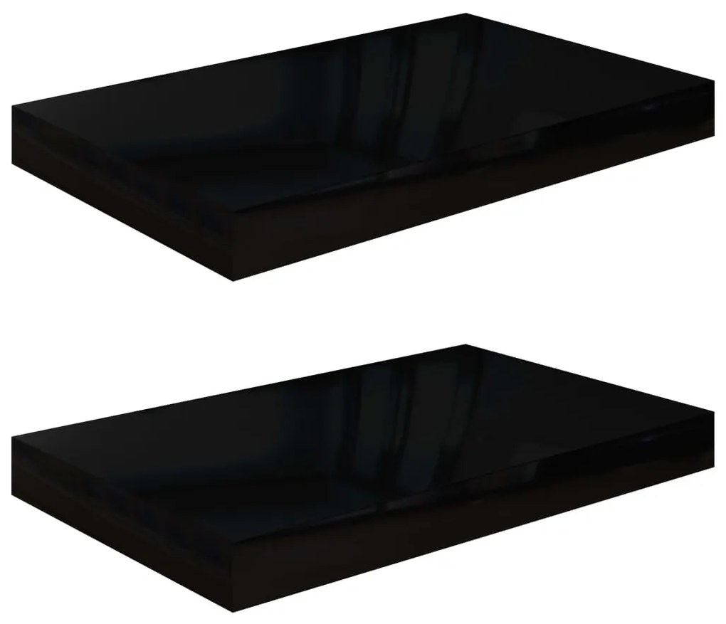 323764 vidaXL Rafturi de perete, 2 buc., negru extralucios, 40x23x3,8 cm, MDF