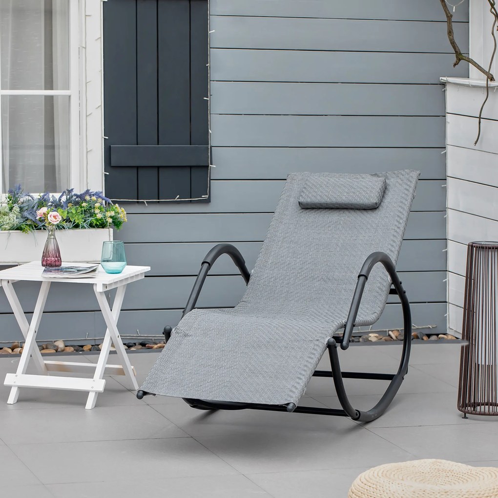Outsunny Șezlong cu design contemporan, rocking chair ergonomic cu tetieră detasabilă, brațe și suport pentru picioare, acoperire textilen | Aosom Romania