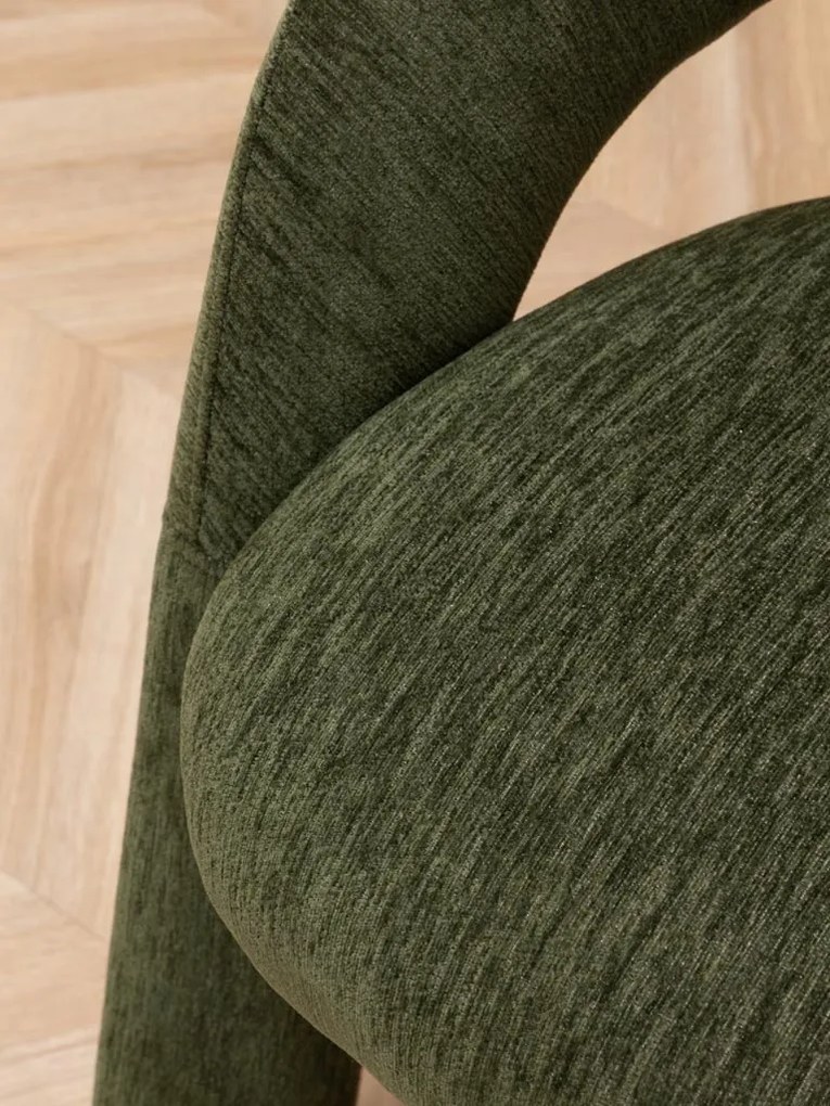 Scaun din bumbac verde, formă asimetrică, cu picioare cilindrice, 73×67×62 cm, „Prato"