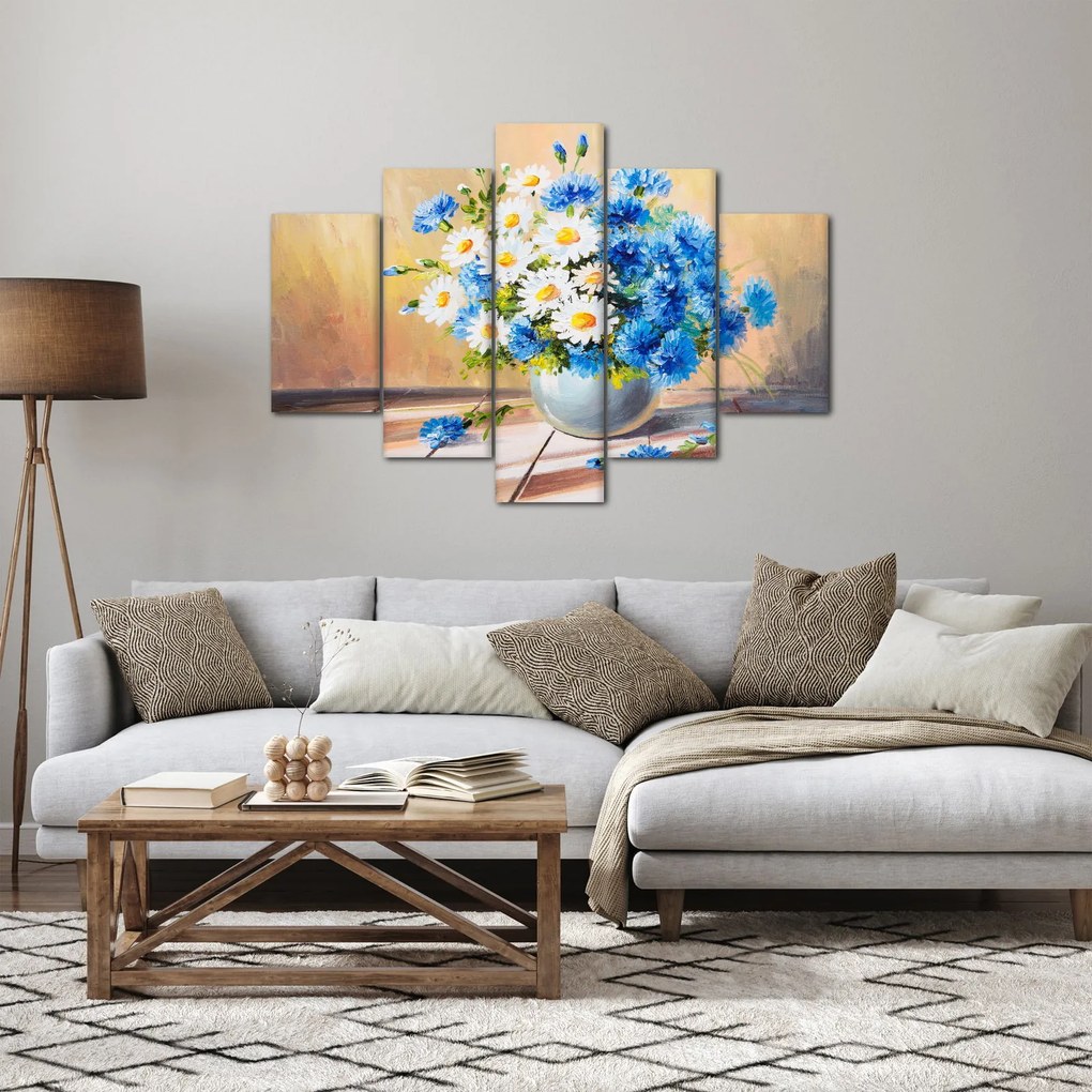 Tablou pictat cu vaza și flori (150x105 cm)