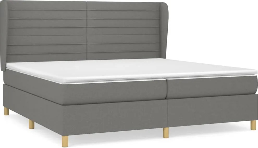 vidaXL Pat box spring cu saltea, gri închis, 200x200 cm, textil
