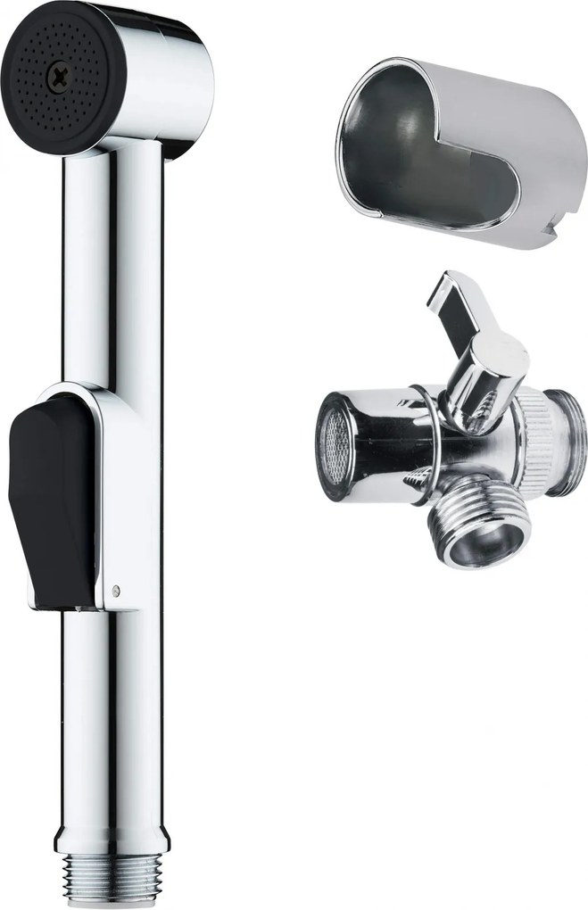 Set baterie bideu, cu comutator de dus si suport fix de perete, crom, Deante Bidetta