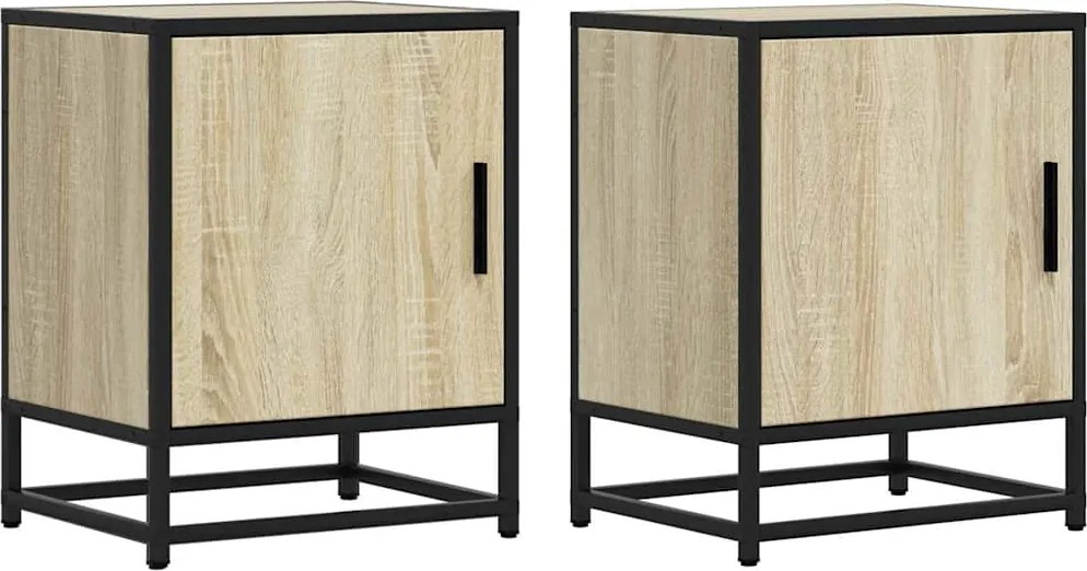 vidaXL Dulapuri noptiere 2 buc Stejar Sonoma lemn prelucrat si metal