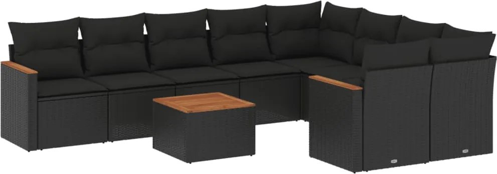 vidaXL Set canapele de grădină cu perne, 10 piese, negru, poliratan
