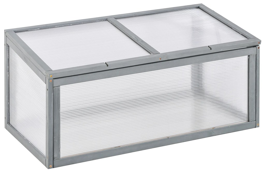 Outsunny Frühbeet Sopron din lemn și policarbonat 90 x 46 x 40 cm Șopron cu acoperire rezistentă la intemperii pentru grădină Plantbeet Gri | Aosom Romania