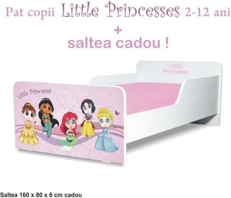 Pat copii Little Princesses 2-12 ani cu saltea cadou
