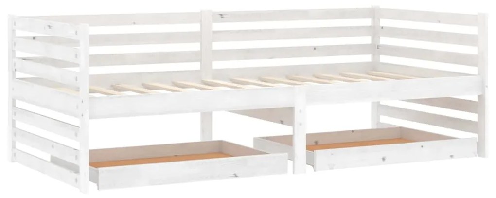 3083690 vidaXL Pat de zi cu sertare, alb, 90x200 cm, lemn masiv de pin