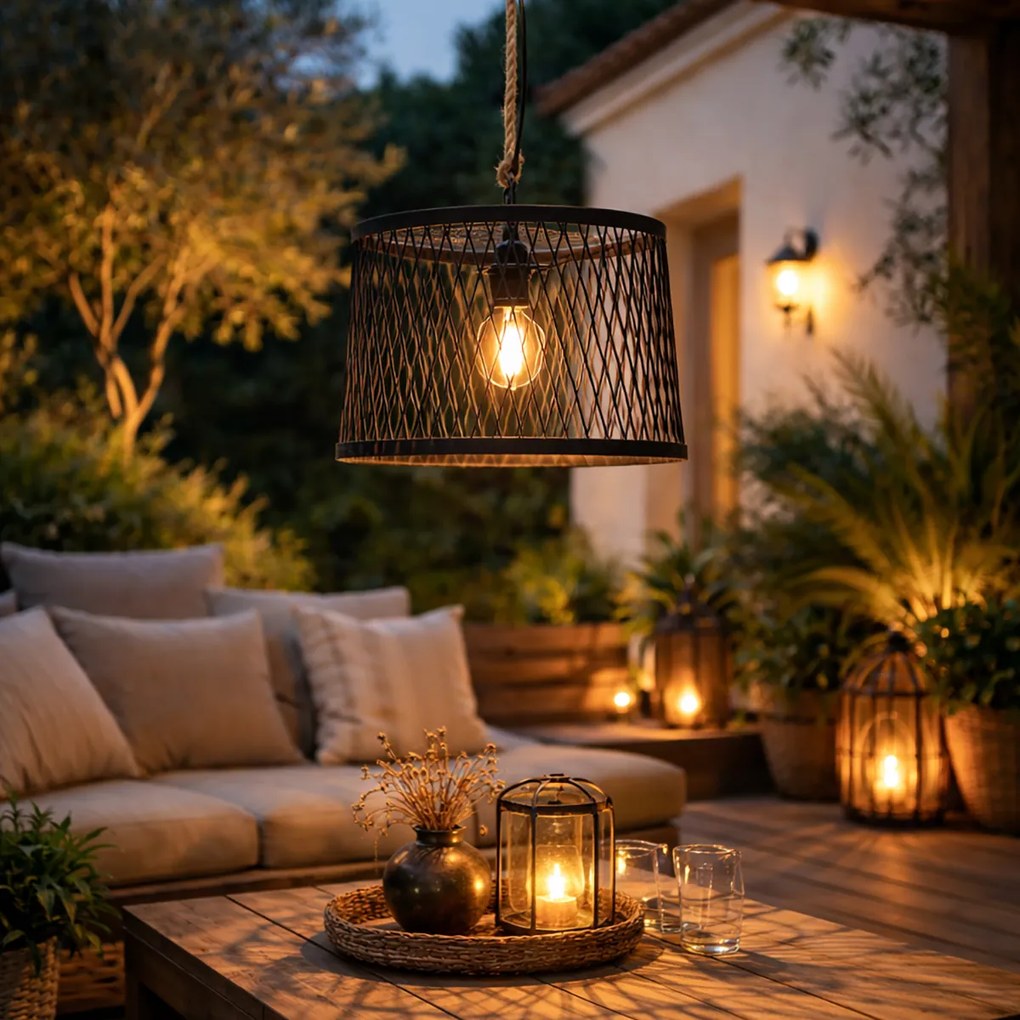 Lampă suspendată rustică pentru exterior din ratan negru 40 cm - Calamus