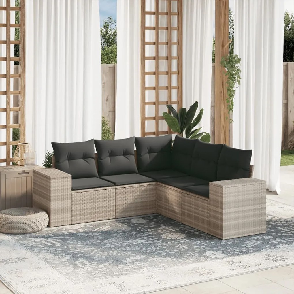 vidaXL Set canapele de grădină cu perne, 5 piese gri deschis poliratan