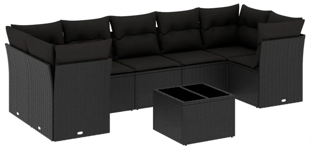 3249124 vidaXL Set mobilier de grădină cu perne, 8 piese, negru, poliratan