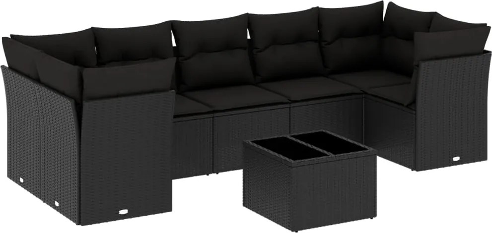vidaXL Set mobilier de grădină cu perne, 8 piese, negru, poliratan
