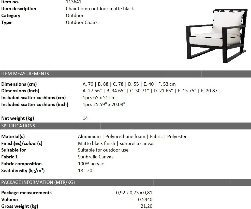 Fotoliu pentru interior si exterior Como, negru 113641 HZ