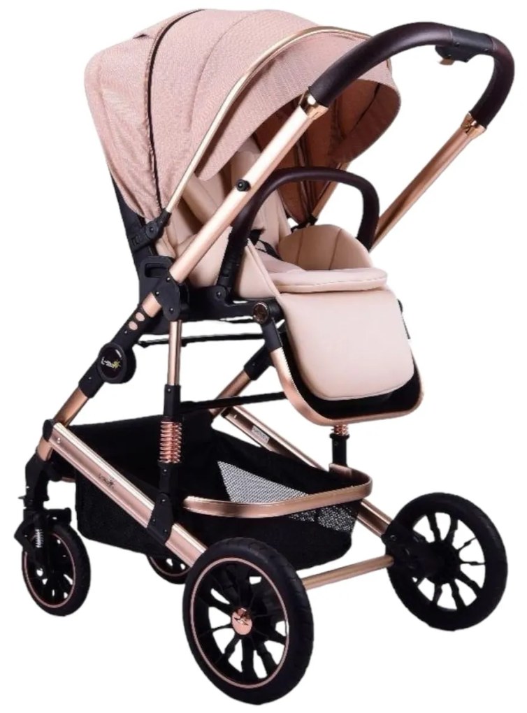 Carucior 3 in 1 reversibil si pliabil cu geanta inclusa si scoica auto, 0-36 luni, Crem - CPC-60-crem
