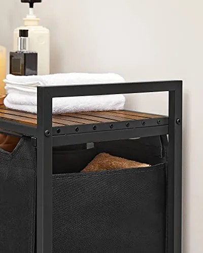 Coș de rufe cu poliță BERGEN, 3x38l, negru/maro SongmicsHome