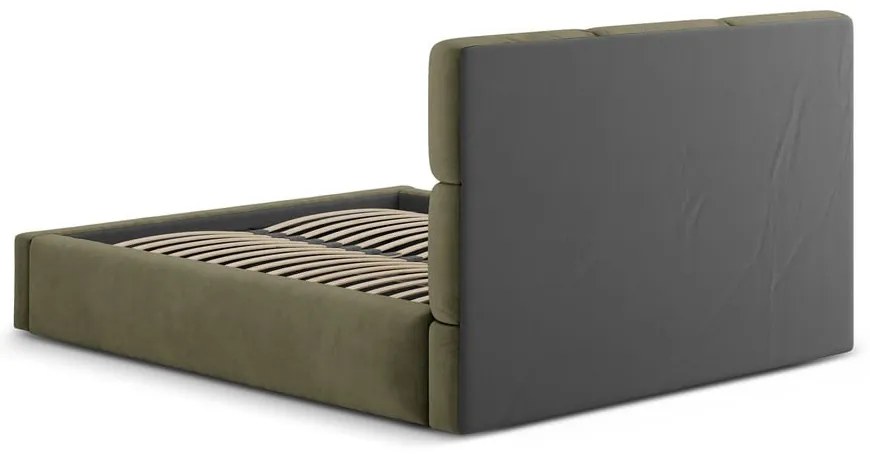 Pat matrimonial verde tapițat cu spațiu de depozitare cu somieră 140x200 cm Libera – Windsor & Co Sofas