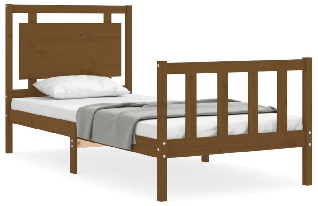 3192134 vidaXL Cadru de pat cu tăblie, maro miere, 90x190 cm, lemn masiv