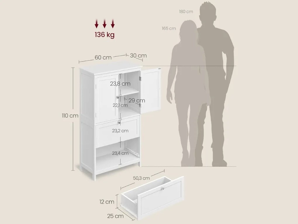 Dulap baie LAVORANO 110x60 cm, albă