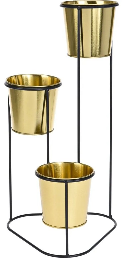 Suport pentru flori, din metal, auriu, 3 ghivece, 24x22x47 cm