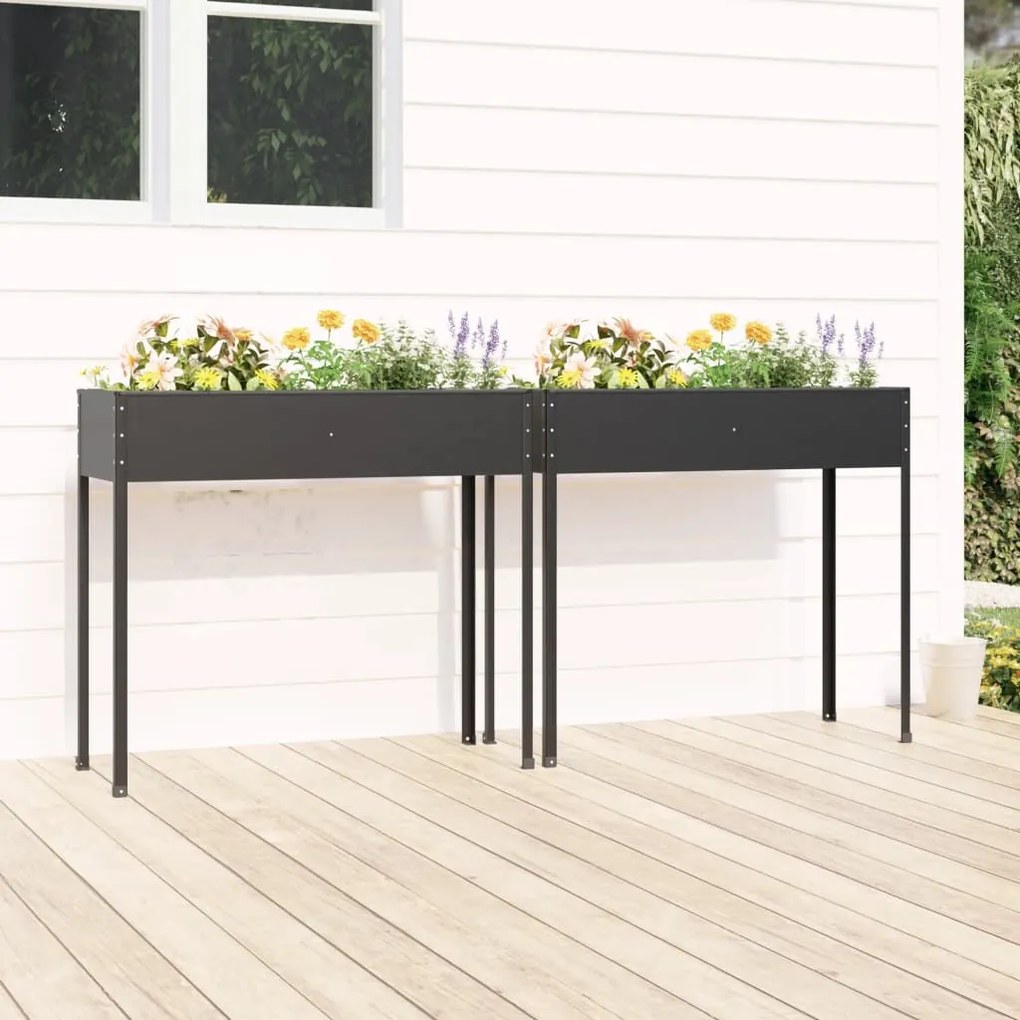 vidaXL Jardiniere de grădină, 2 buc., antracit, oțel galvanizat