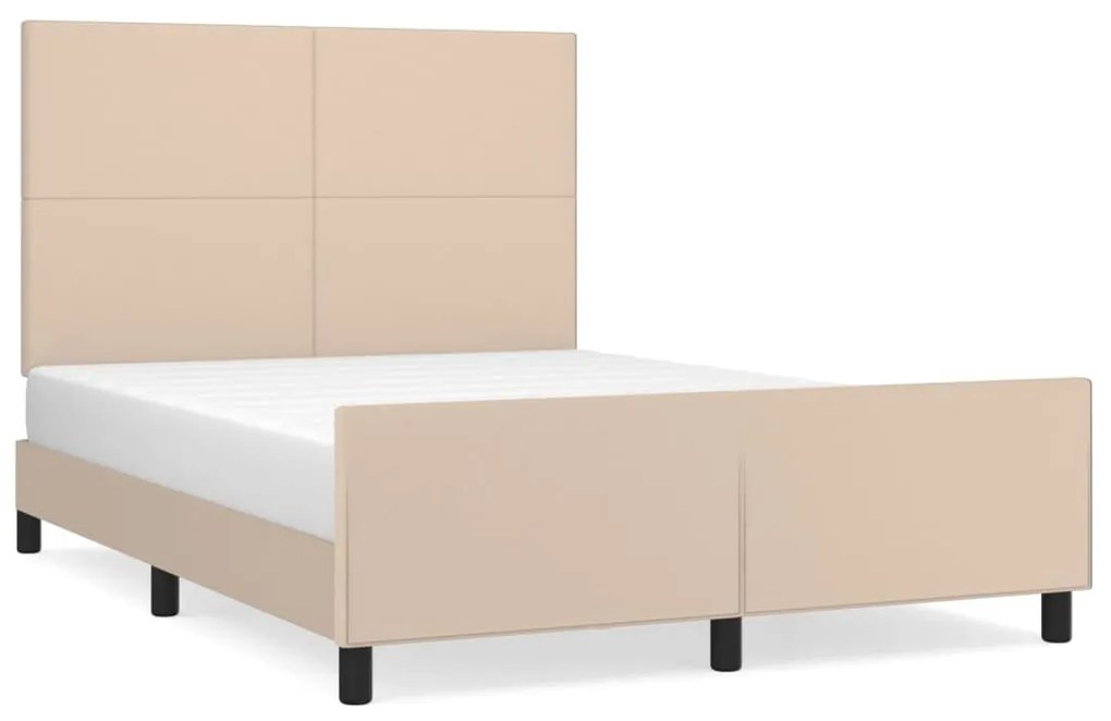 3125450 vidaXL Cadru de pat cu tăblie, cappuccino, 140x190 cm, piele ecologică