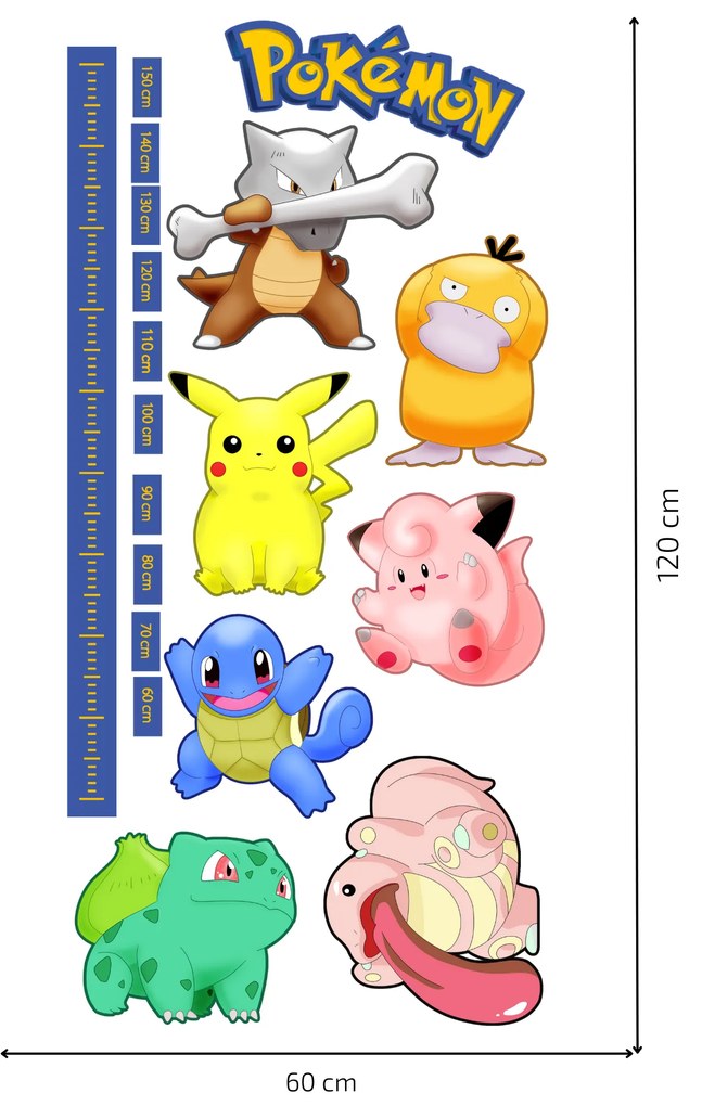 PIPPER. Autocolant textil de perete "Contor pentru copii - Pokemon”