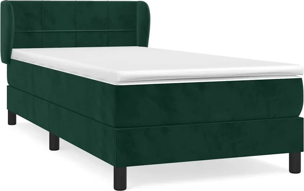 vidaXL Pat box spring cu saltea, verde închis, 80x200 cm, catifea