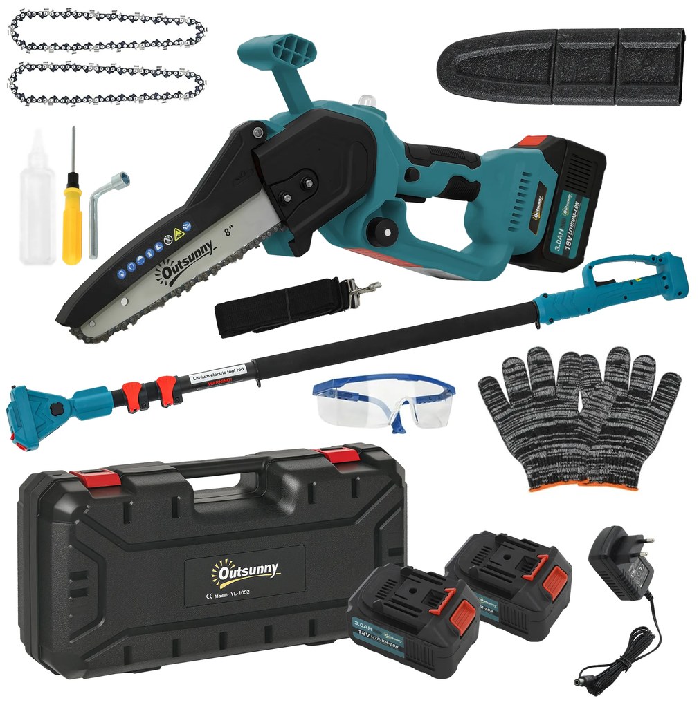 Outsunny Mini troncăouă uzdingțăță 8 polec 6000mAh 580W elăguęu un fil pour branches și jardin perche telescopique bleu | Aosom Romania
