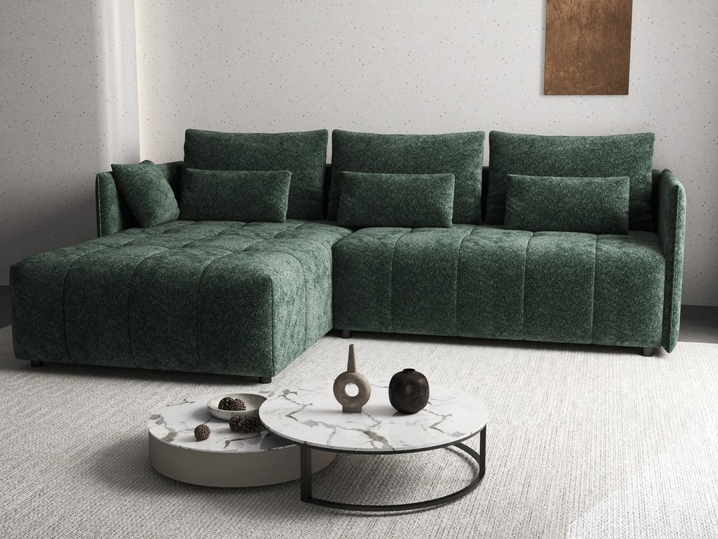 Colțar extensibil dumonde cu ladă de depozitare si sezut confortabil din spuma high-density, Malta Euphoria Green II 235x185 cm