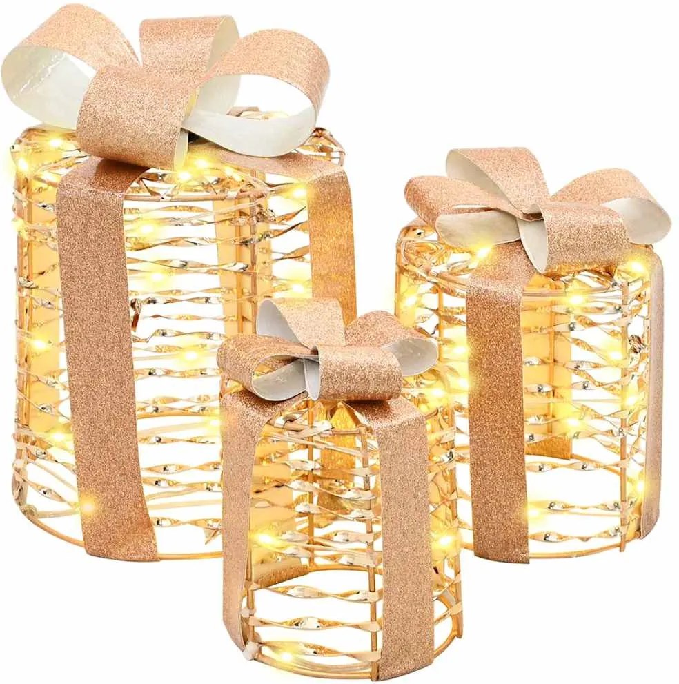 vidaXL Decorațiune Cutie Cadou 3 pcs Alb cald 20 x 20 x 20 cm PET