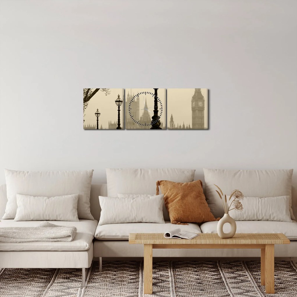 Tablou - Londra în ceață, Anglia (cu ceas) (90x30 cm)
