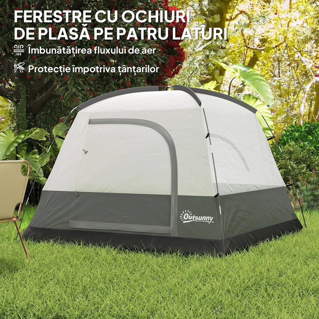 Outsunny Cort de Camping pentru 3 Persoane cu Buzunare Detașabile și Geantă de Transport, 200x200x135 cm, Portocaliu | Aosom Romania