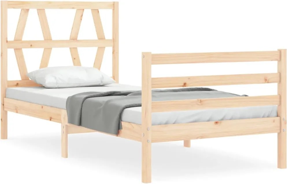 vidaXL Cadru de pat cu tăblie single, lemn masiv