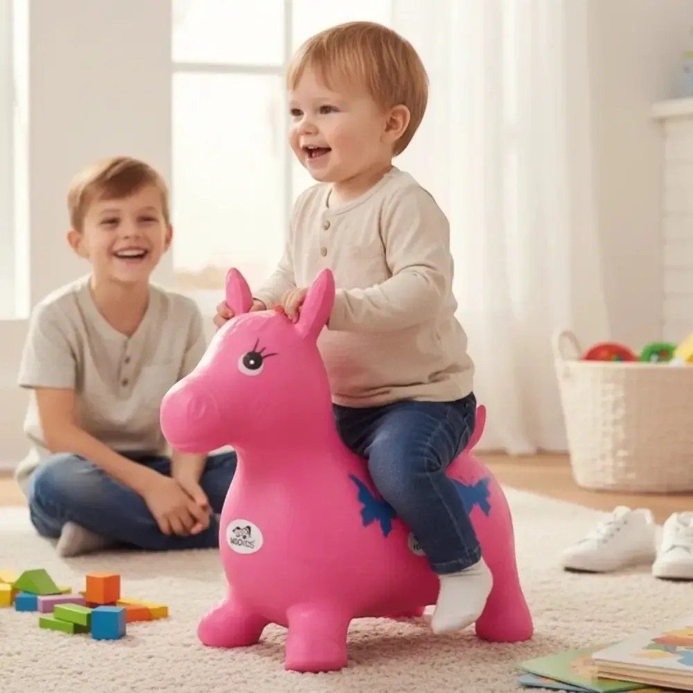 Calut de sarit gonflabil NOVOKIDS™ Jumping Donkey, Cu sunete si lumini, Dimensiuni 55X50X25 cm, Pentru interior si exterior, Max 50 kg, Mov Gri