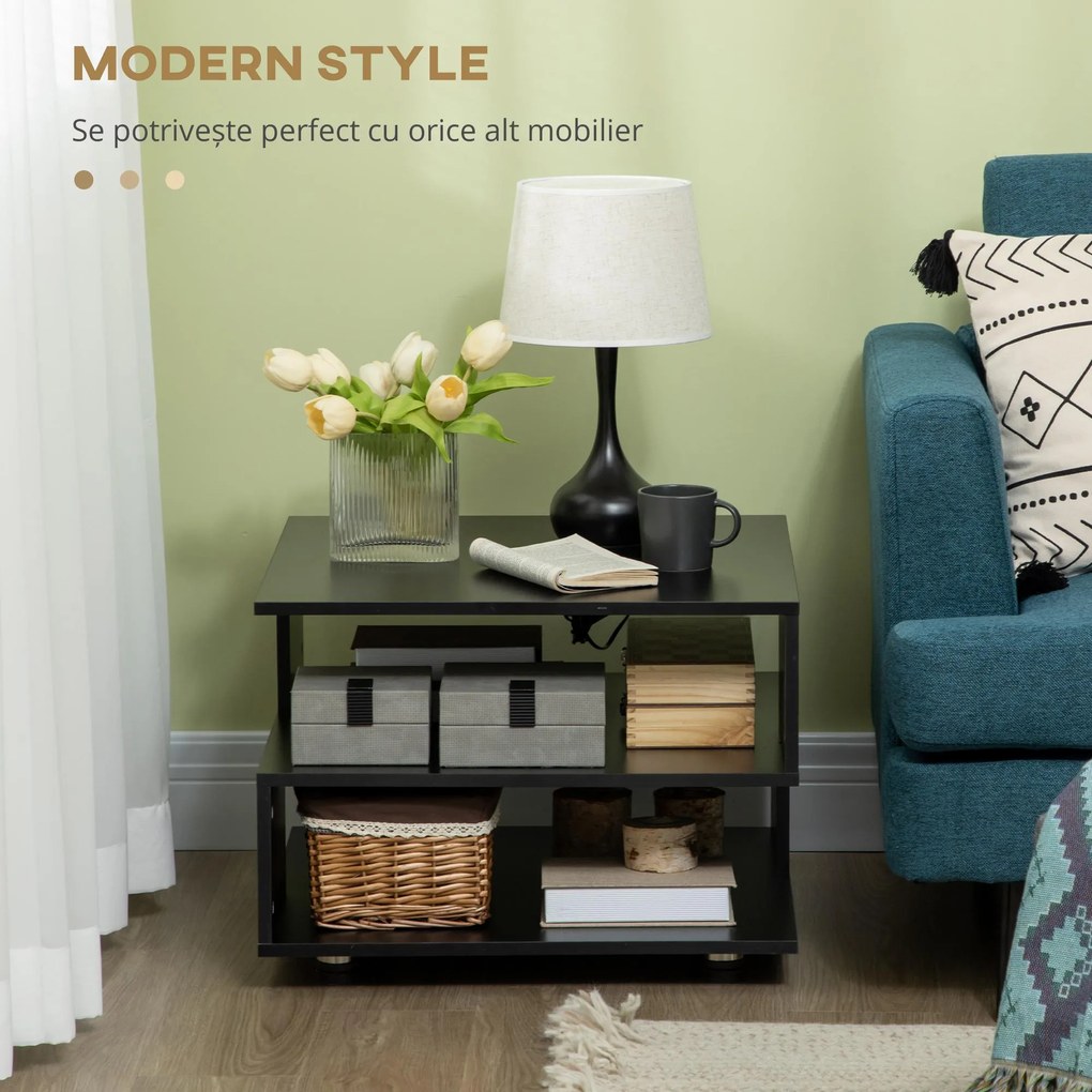 Masa laterala moderna HOMCOM, rafturi de depozitare, masa patrata | Aosom Romania