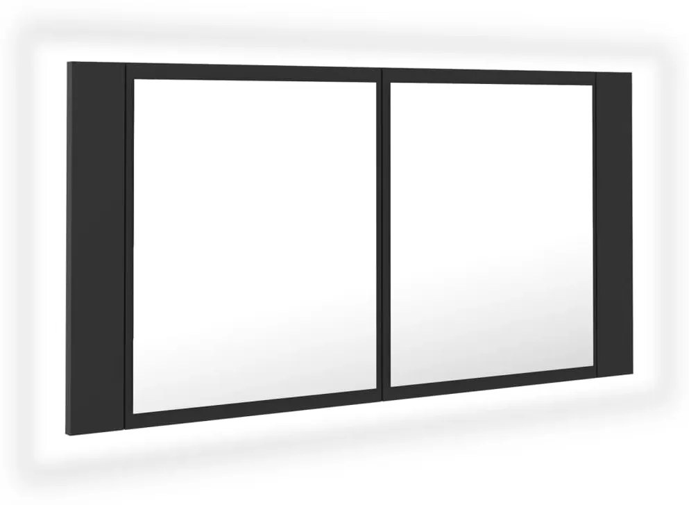 804974 vidaXL Dulap de baie cu oglindă și LED, gri, 90x12x45 cm acril