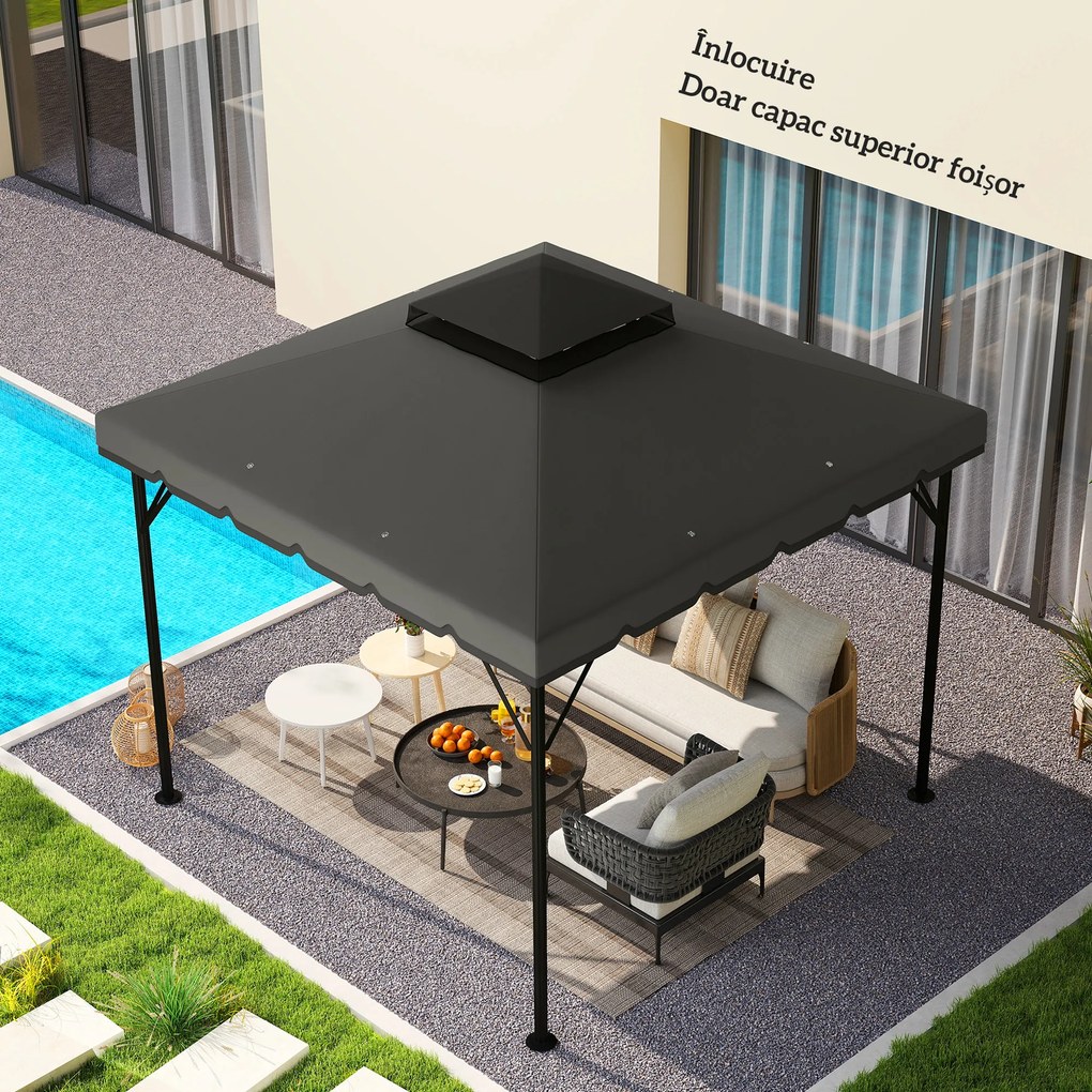 Outsunny Acoperiș de Rezervă pentru Pavilion 3x3 m de Grădină, Husă pentru Pavilion cu Două Nivele Rezistentă la Apă din Țesătură 180g/㎡ Anti-UV 30+ cu 8 Orificii de Drenaj, Gri | Aosom Romania