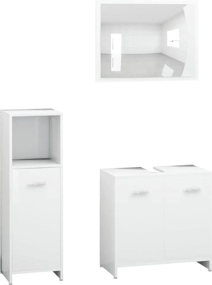 vidaXL Set mobilier de baie, 3 piese, alb, lemn prelucrat