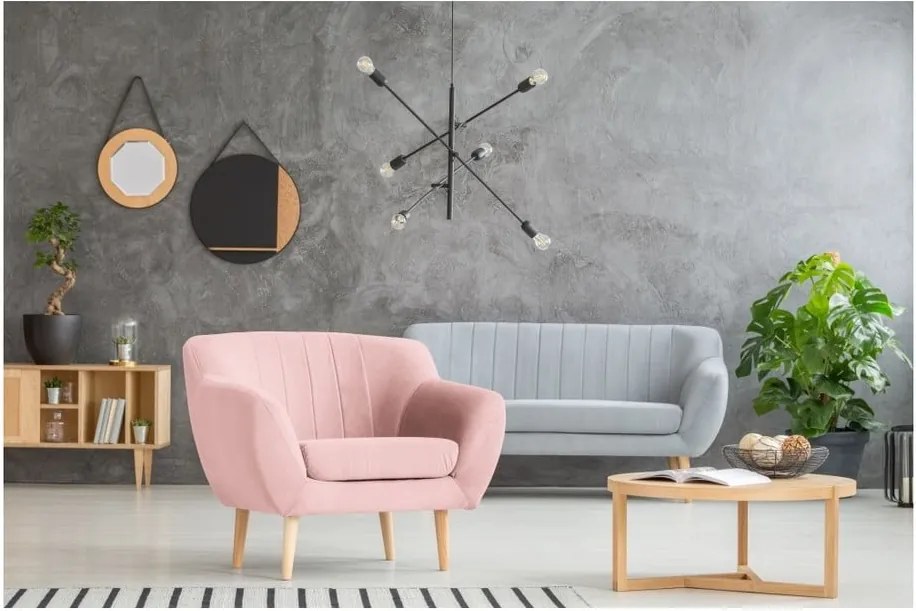 Fotoliu cu tapițerie din catifea Mazzini Sofas Sardaigne, roz deschis