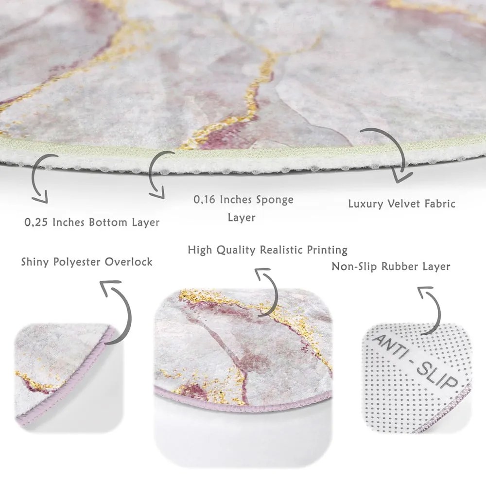 Covor roz deschis/auriu lavabil rotund ø 120 cm Marble – Mila Home