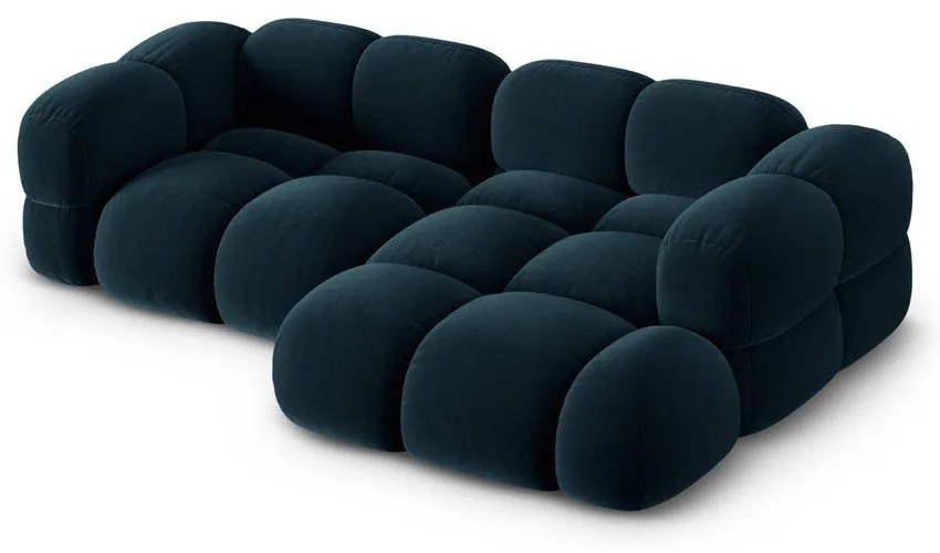 Colțar albastru închis cu tapițerie din catifea (cu colț pe partea dreaptă/cu șezlong) Loretto – Cosmopolitan Design