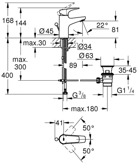 GROHE 23809000 - Baterie pentru lavoar START FLOW DN 15, crom lucios