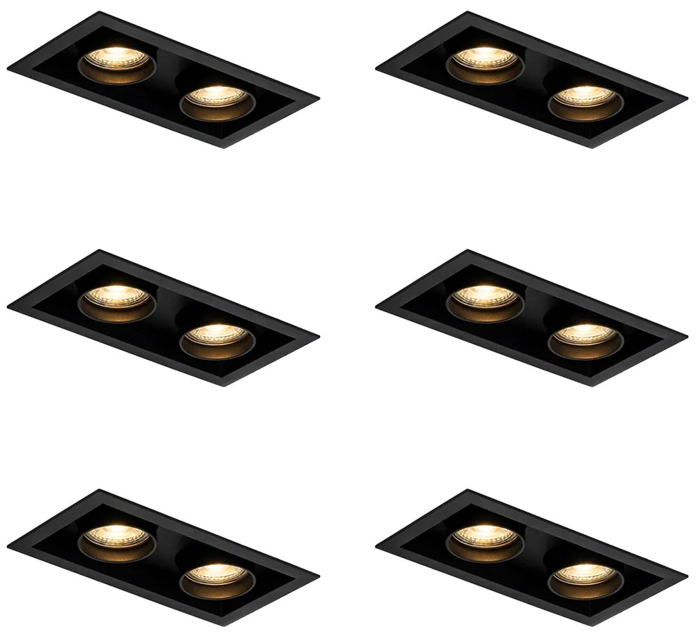 Set de 6 spoturi încastrate moderne negre reglabile cu 2 lumini - Roof