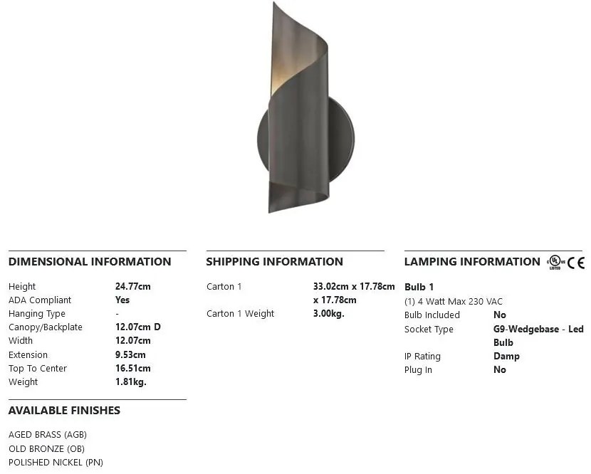 Aplica de perete design modern EVIE, bronz antichizat
