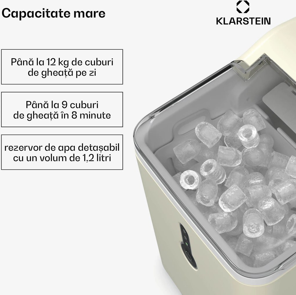 Klarstein ChillOut Ice Cube Maker, 12 kg/zi, 9 cuburi de gheață în 8 minute, 120 W, rezervor de apă
