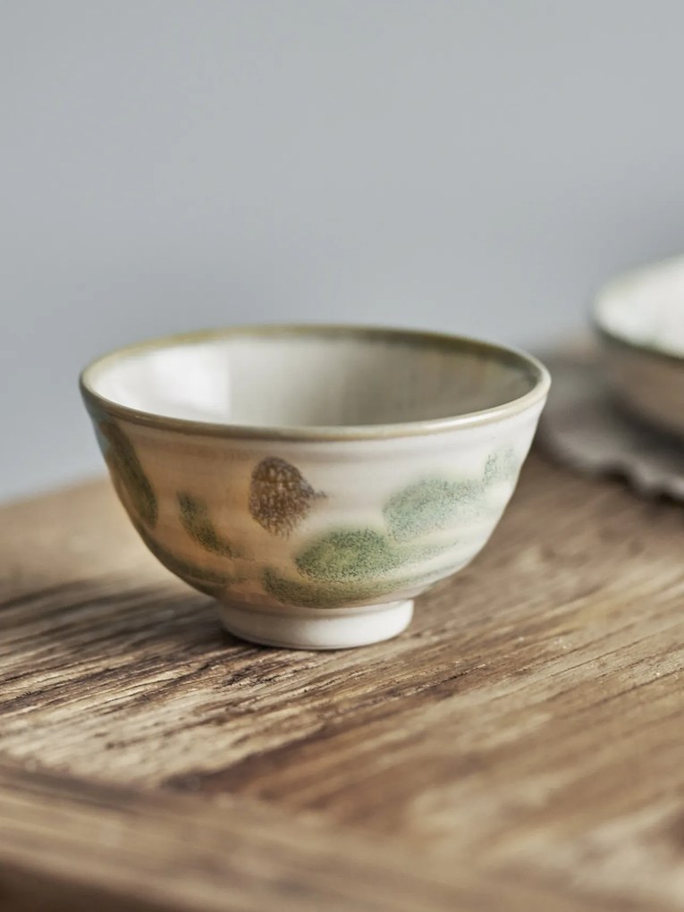 Set 4 boluri din ceramică natur, pictate manual cu motive botanice, „Bethany", 11,5 x 6,5 cm