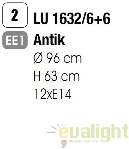 Candelabru design rustic cu 12 brate Giovanni LU 1632/6+6 Antik OR