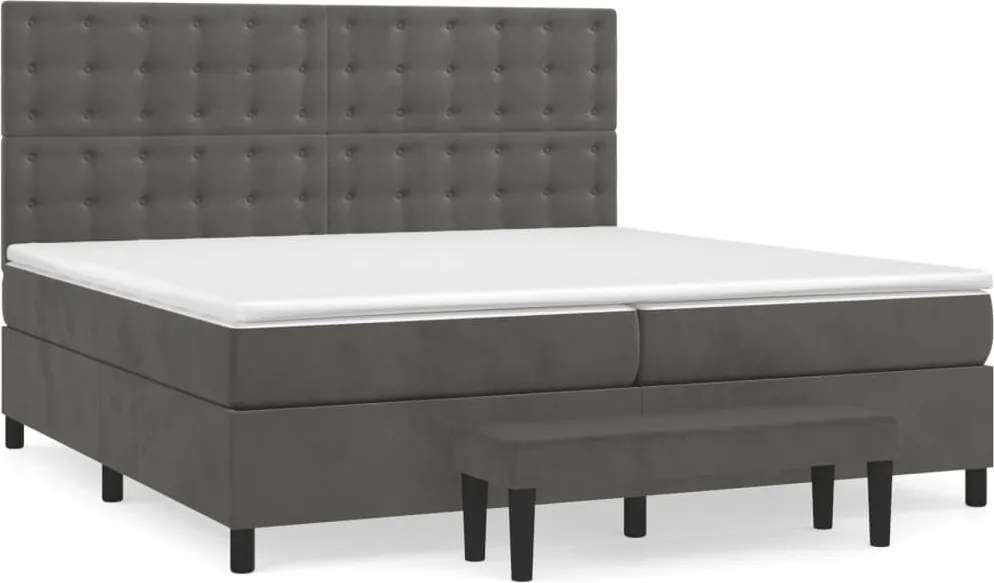 vidaXL Pat box spring cu saltea, gri închis, 200x200 cm, catifea