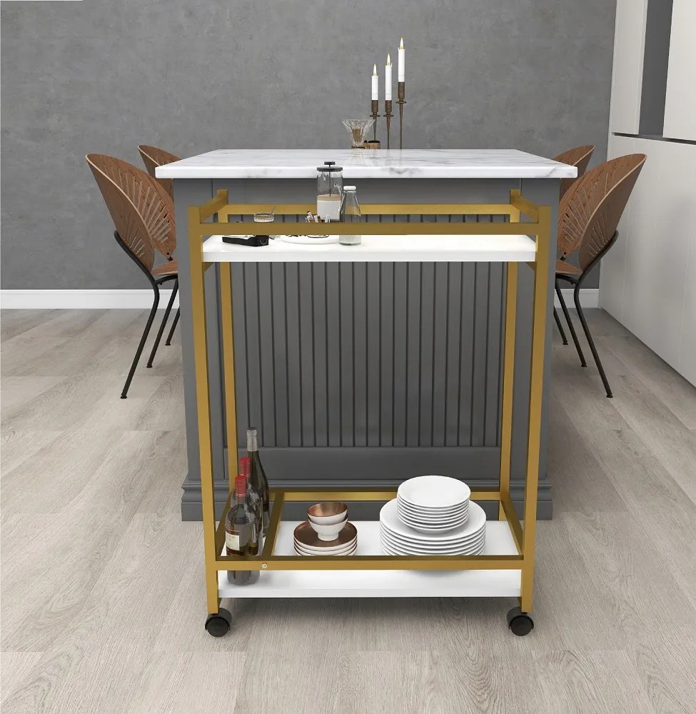 "Măsuță servire cu roti, Clasic, 81cm, alb-airiu"