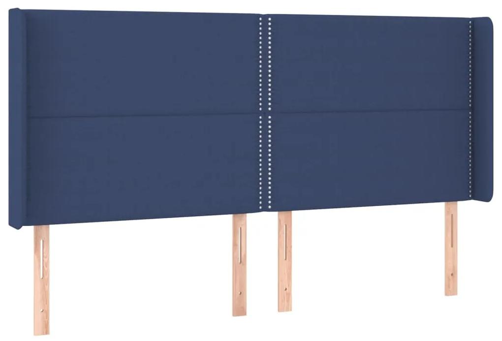 3119452 vidaXL Tăblie de pat cu aripioare, albastru, 163x16x118/128 cm, textil